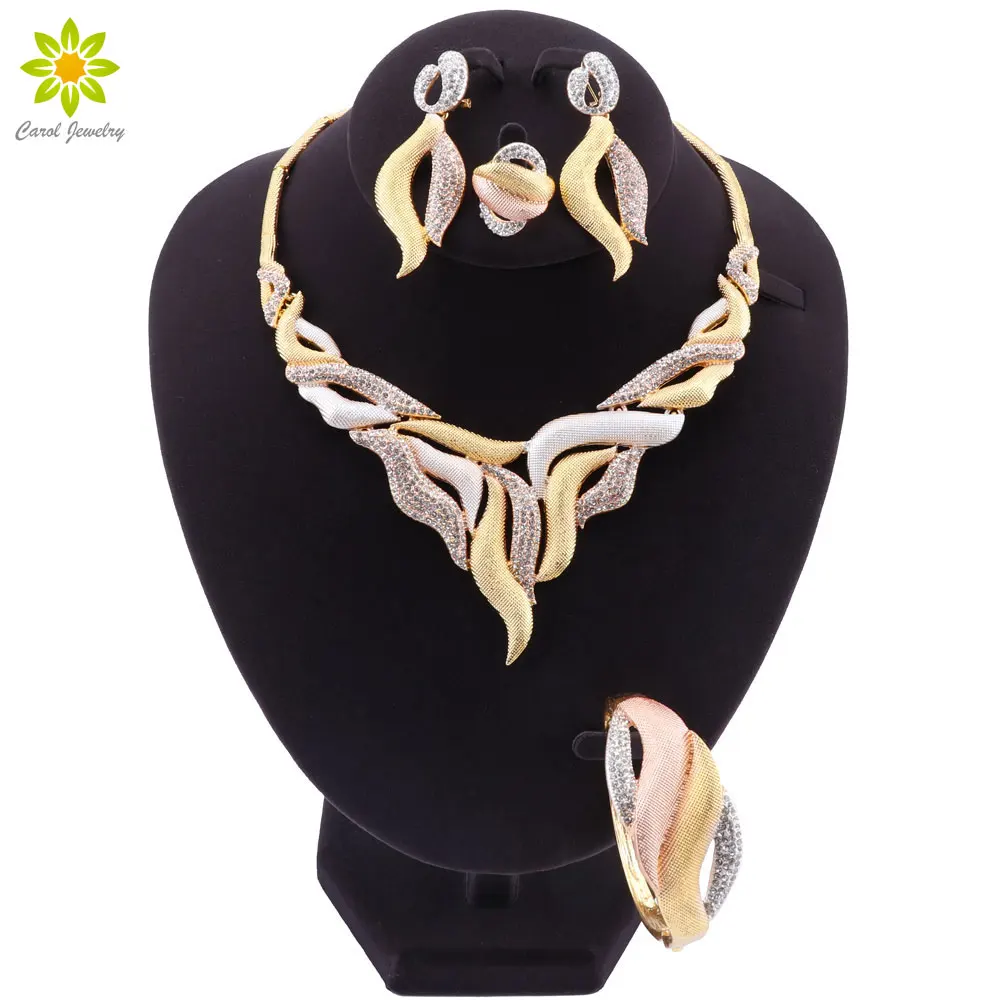 Fashion Dubai Jewelry Sets For Women Luxury African Wedding Bridal Jewelry Sets Necklace Earrings Bracelet Ring for Women