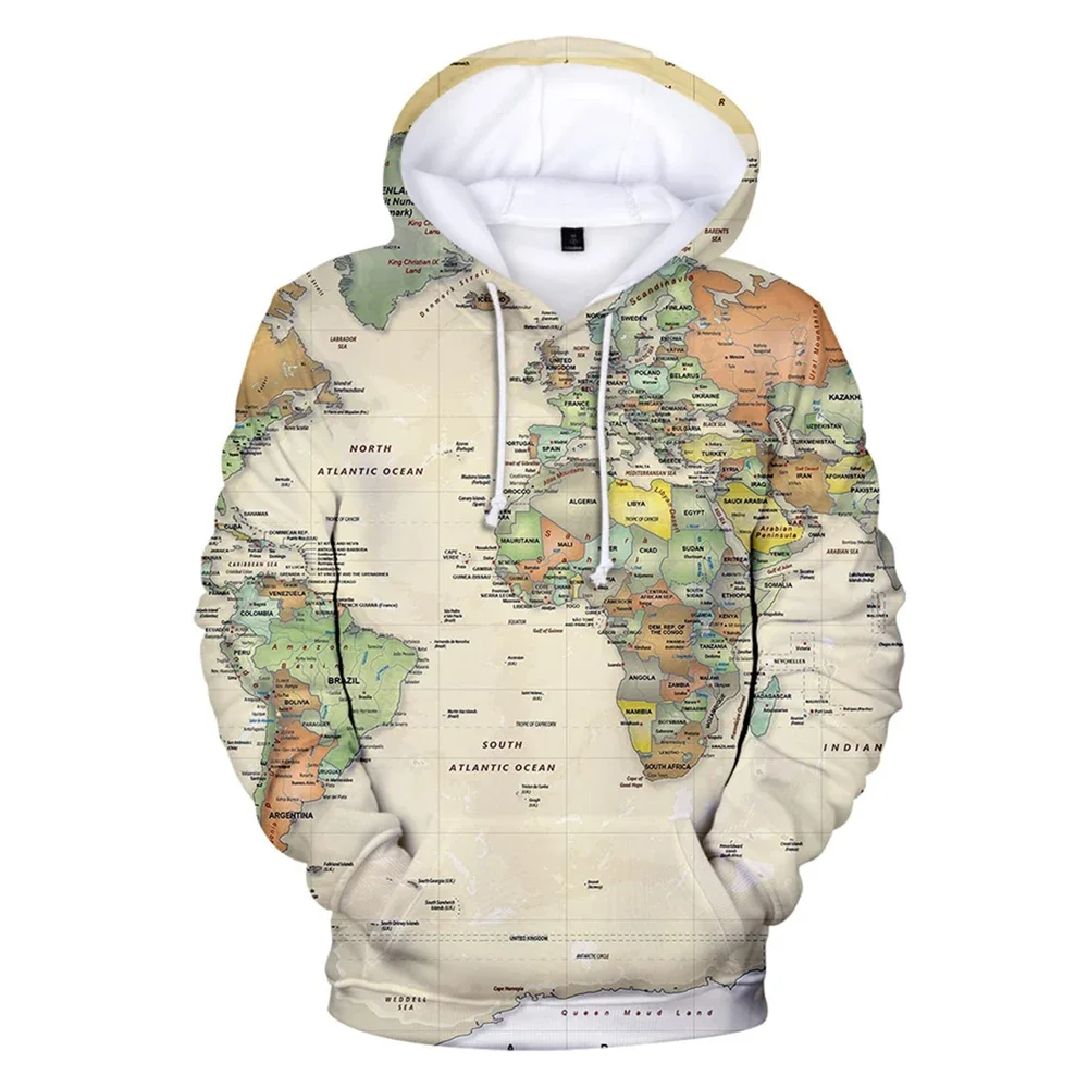 Men's Boutique Tour Map Printed Hoodie Men's Street Casual Wear Men's Summer Breathable Sweatshirt Men's Fashion Comfortable Top