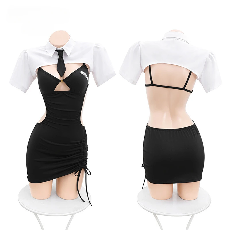 일본 포르노 여학생 유니폼, 섹시한 란제리, 치어리더, 에로틱 미니 원피스, 할로우 아웃 롤플레이 의상