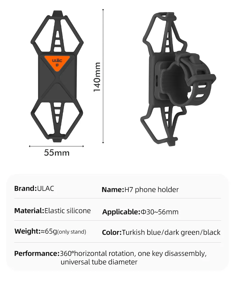 Ulac Fahrrad-Handyhalterung 360° ° Abnehmbarer Universeller Motorrad-Handyhalter Fahrrad-Lenkerständer Halterungen Passend für 22-56mm Rohre – Detail 3