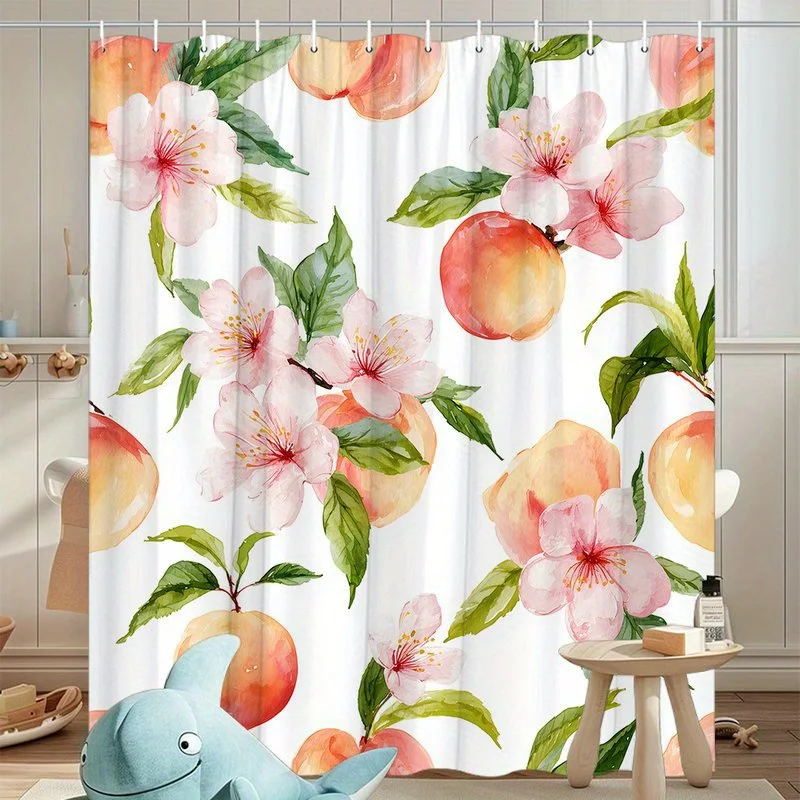 

1 шт. акварельная занавеска для душа с цветком персика и вишни, полиэфирная ткань, можно стирать в машине, с крючками, подходит для ванной комнаты