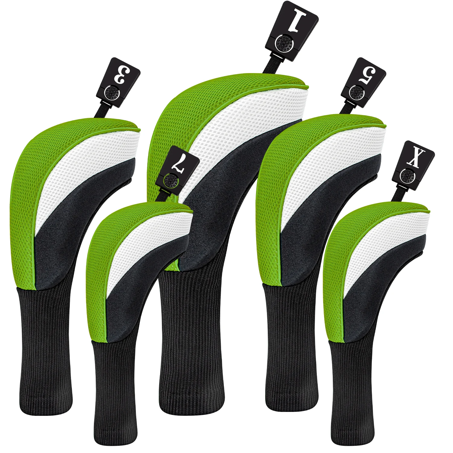 1PC/5PCS New Plain Green White Golf Wood Headcover with Number Tag, Fit Driver, Fairway Wood & Hybrid, Golf Club Protector