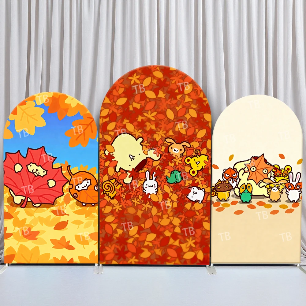 

Sanrio Characters Autumn Leaf Hide And Seek Style Arch Backdrop Cover Festive Scene For Kids Birthday Baby Shower Photo Booth