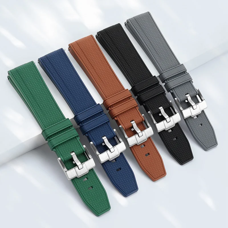 New Fluororubber Watch Strap with Woven Texture, 20/22mm Quick-Release Strap with Metal Pin Buckle, Universal Rubber Watch Strap