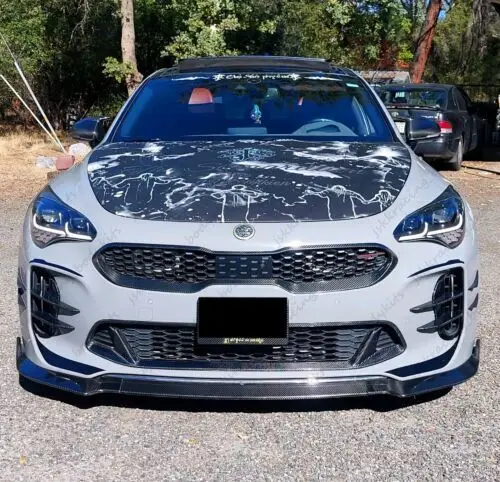 For Kia Stinger 17+22 Carbon Fiber Front Bumper Fog Light Canards Splitter Wing view 2