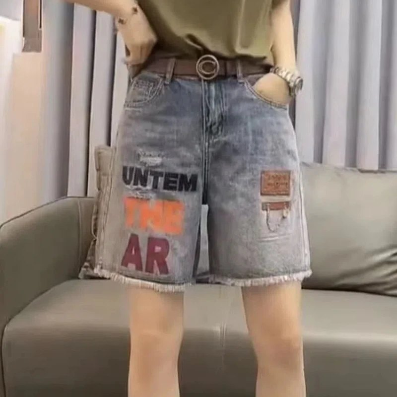 

European and American Style Casual Denim Summer New Style Versatile Loose Straight Pants Shorts