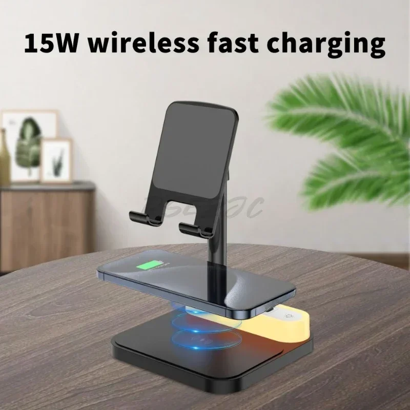 XC-531 Mobile Phone Stand Wireless Charger with Night Light 360 Degree Rotating Foldable Tablet Stand Phone Holder