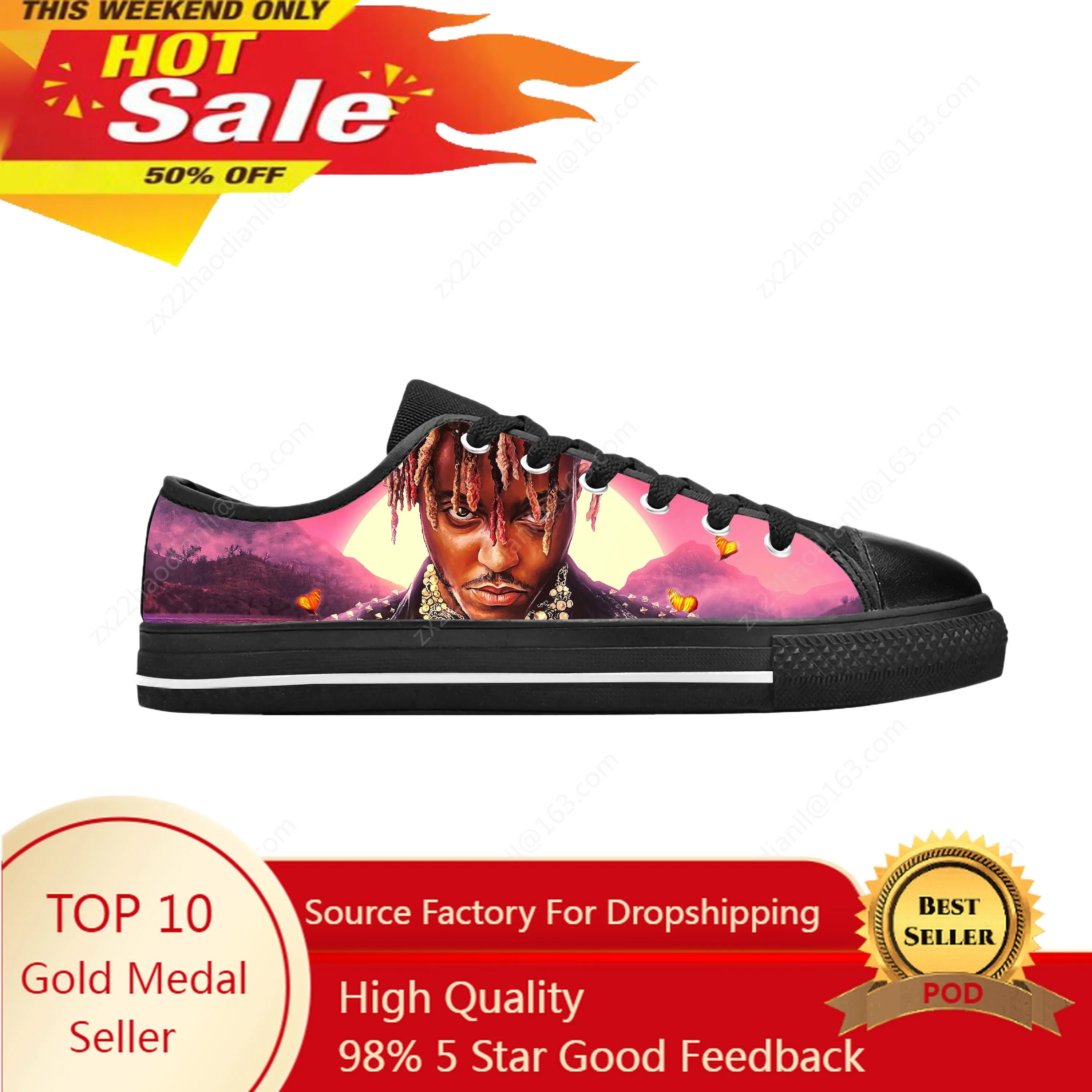 

Juice Wrld Hip Hop Rap Rapper Music Singer Rock Casual Cloth Shoes Low Top Comfortable Breathable 3D Print Men Women Sneakers