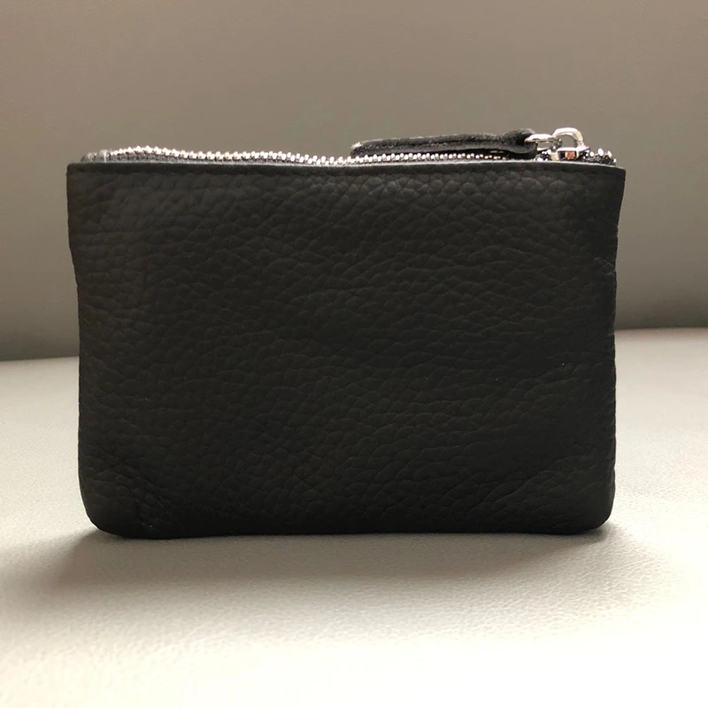 Women Short Small Wallets Card Holder ID Bag Coin Purse Ladies Genuine Leather Female Double Zipper Key Ring Chain Money Bag New