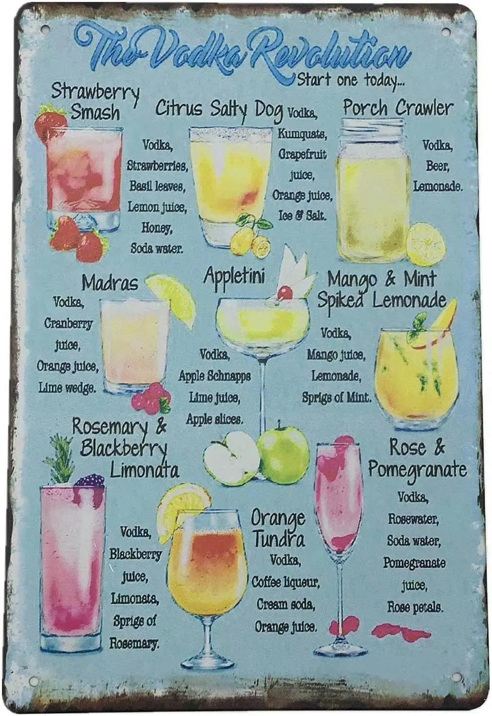 Tin Sign Retro Cocktail Menu Poster Bar Pub Restaurant Cafe Home Wall Decoration 8x12 Inches sign