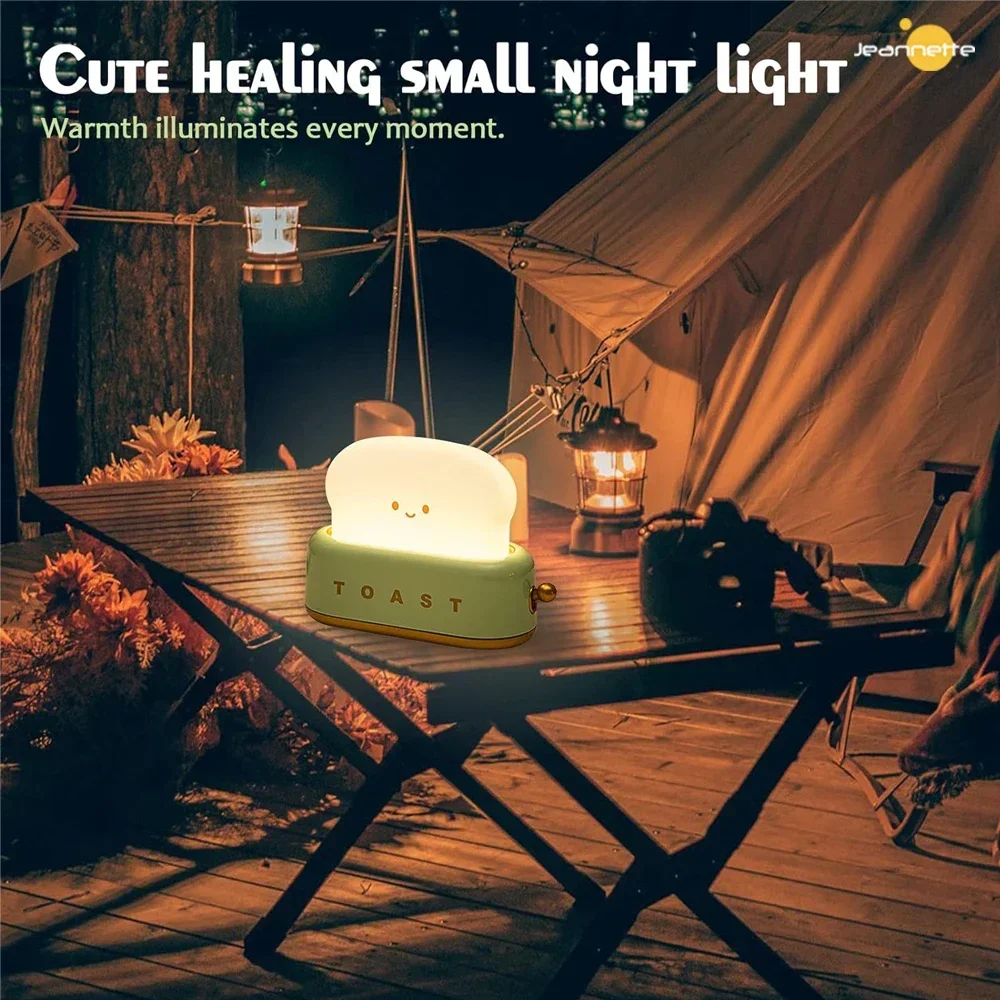 Toast Cartoon LED Night Light Cute Home Decor Kawaii Bread Table Lamps Night Breastfeeding Portable Light with Timer Tiny Lamp