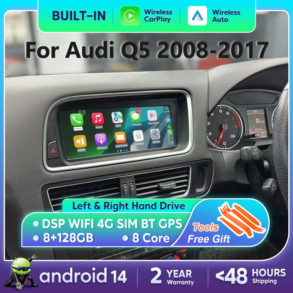 Android 14 CarPlay Car Radio Multimedia Player For Audi Q5 2008
