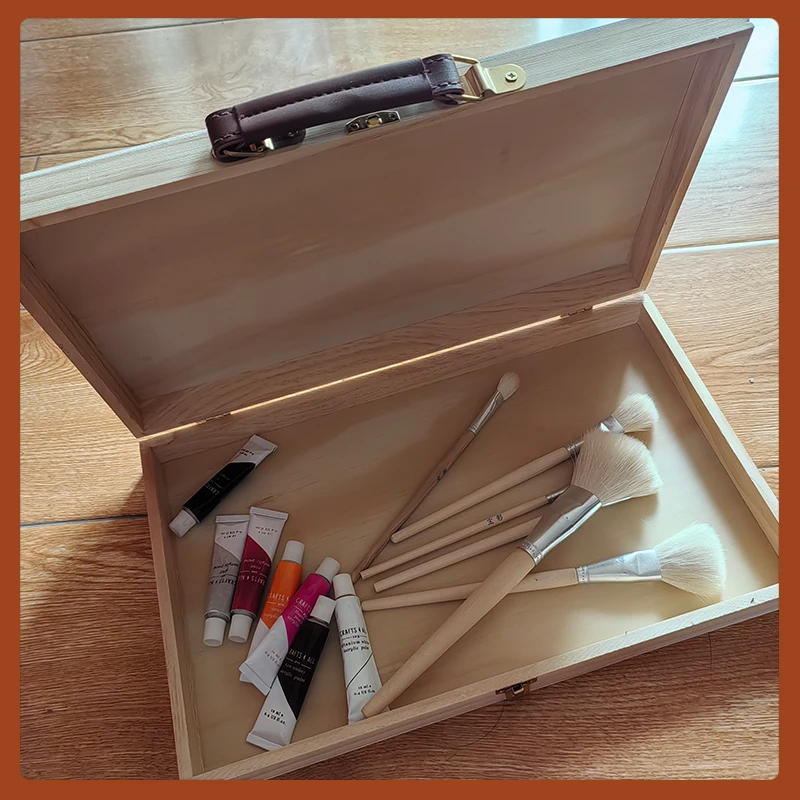 Solid Wood Portable Painting Box，Multi Functional Portable Portable Storage Wooden Box