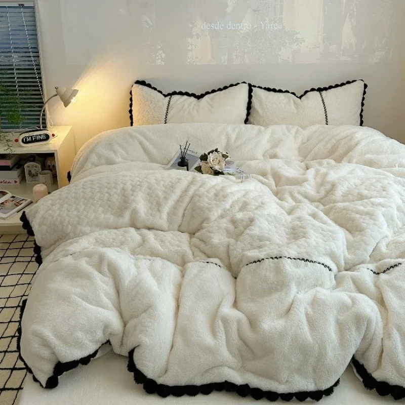 Winter Fairy Thickened Rabbit Velvet Bedroom Bed Four Piece Set Double Sided Velvet Duvet Cover Milk Coral Velvet Bed Sheet