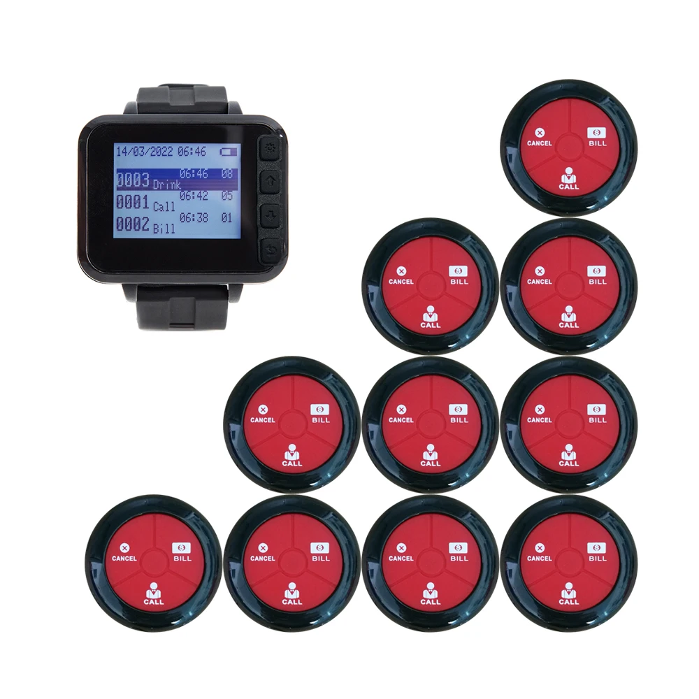 Wireless Caregiver Waiter Pager System Receiver Wrist Pager with Call Buttons for Restaurant Hotel Hospital