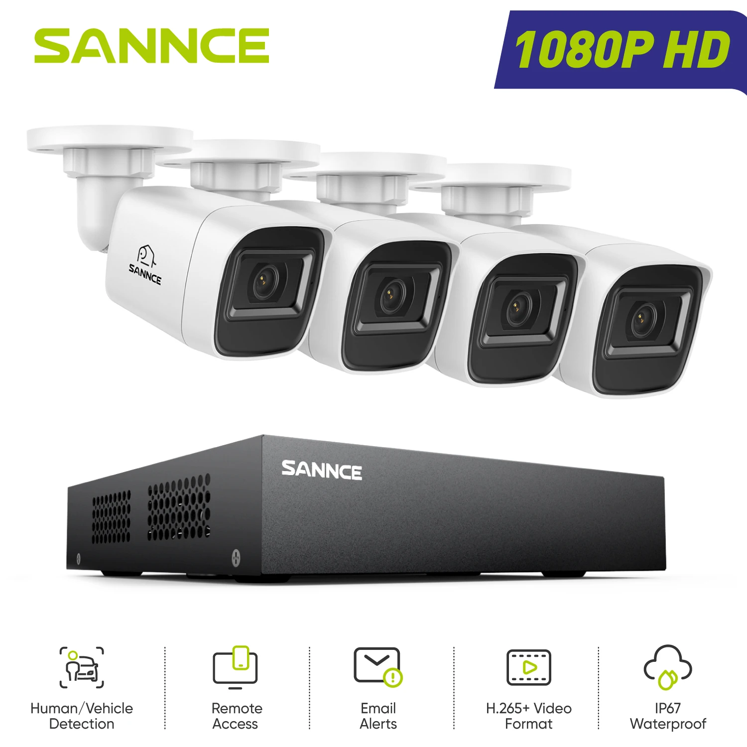 SANNCE 1080p Security Camera System Analog monitoring 5-in-1 CCTV 8CH DVR 4Pcs Outdoor/Indoor Wired Surveillance Cameras