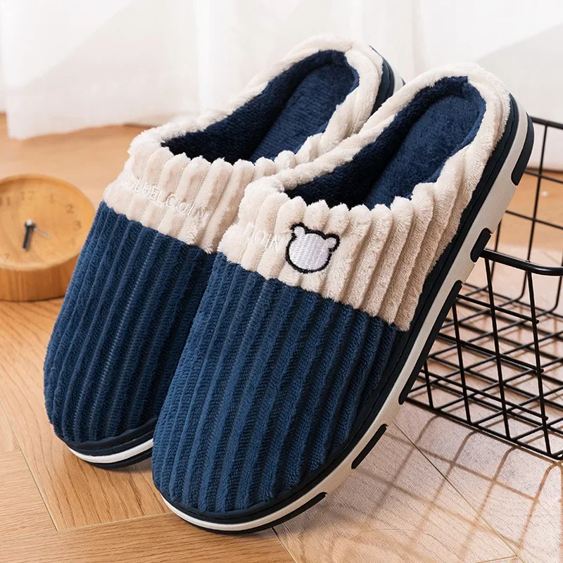 Home Warm Slippers Winter Soft Furry Flats Bedroom Non-Slip Couples Cute Cartoon Bear Shoes Home Fashion Autumn Plush Slides