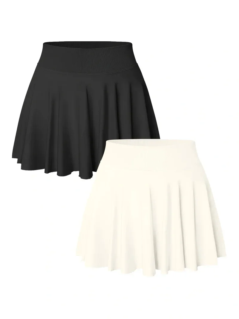 

Solid Color High-Waist Tennis Skirt Shorts for Women's Gym Sportswear Pocket Leggings Sport Fitness Running Short Skirt