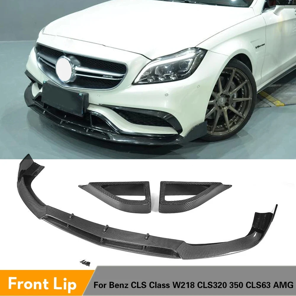 Car Front Lip Spoiler Mesh Vents for Mercedes Benz CLS-Class W218 CLS63 AMG Sedan 4-Door 2015 - 2017 3PCS/Set Carbon Fiber