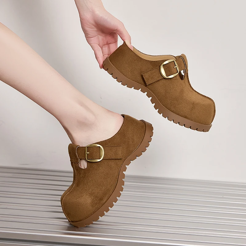 Women’s Spring Slippers 2026 New Platform Internal Height-Increasing Slippers Women’s Retro Slip-On Slippers For Outdoor Wear