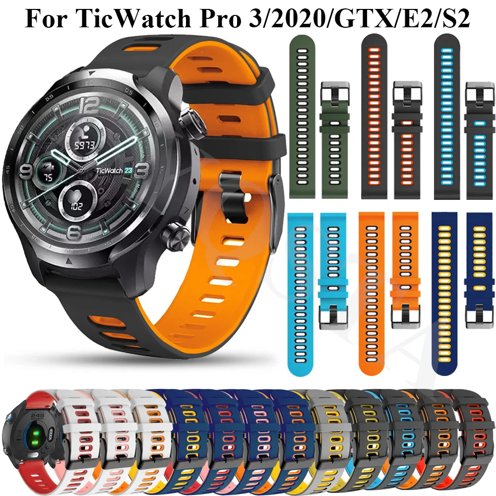 22mm Correa Wrist Band For TicWatch Pro 3 GPS GTX 2021 2020 Smart Watch Silicone Straps For Ticwatch S2 E2 Wristband Accessories