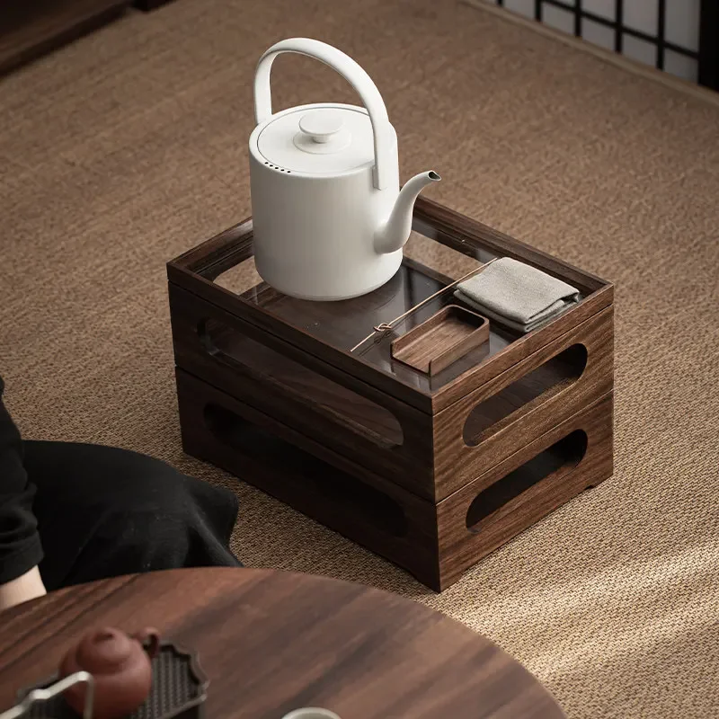 Walnut solid wood teacup set,desktop display,dust-proof storage box cabinet, multi-functional  tea set accessories storage