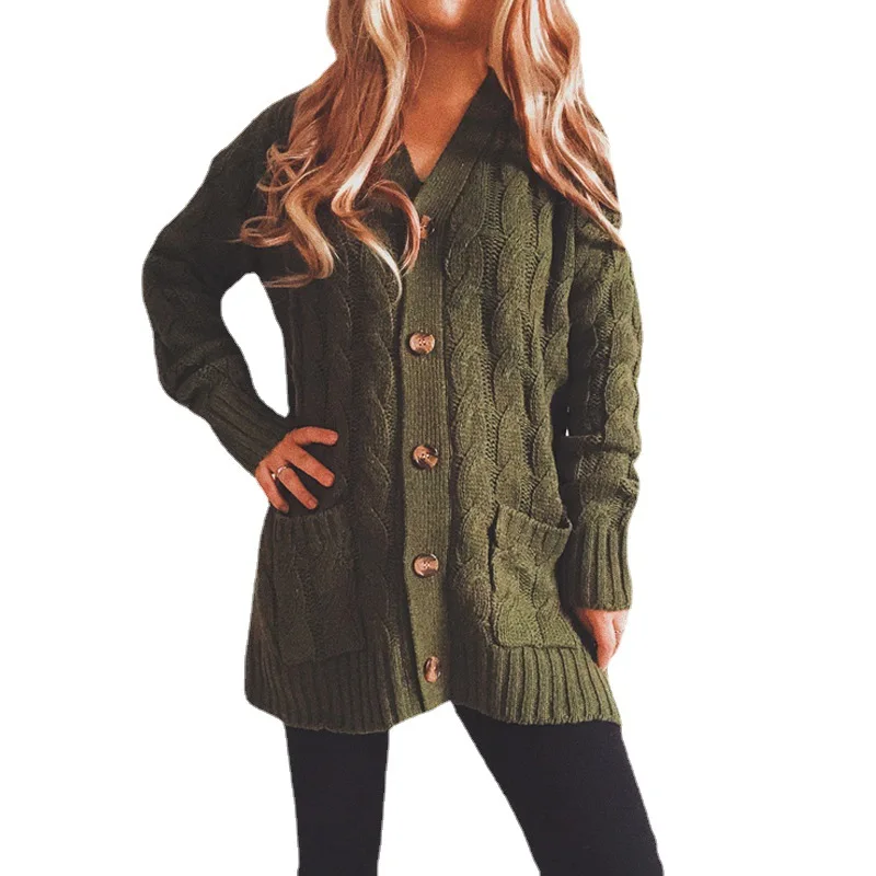 Herbst und Winter 2023 neue einreihige dicke gebratene Teig Twists Tasche lang ärmel ige Strick pullover Strickjacke Mantel Frauen