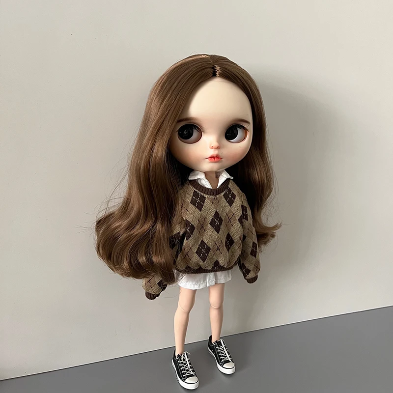 DLBell Blythe Doll Clothes Cute Sweater Diamond check Hoodies Shirts Shorts for Blyth Barbie OB24 Pullip Licca 1/6 Dolls Outfits