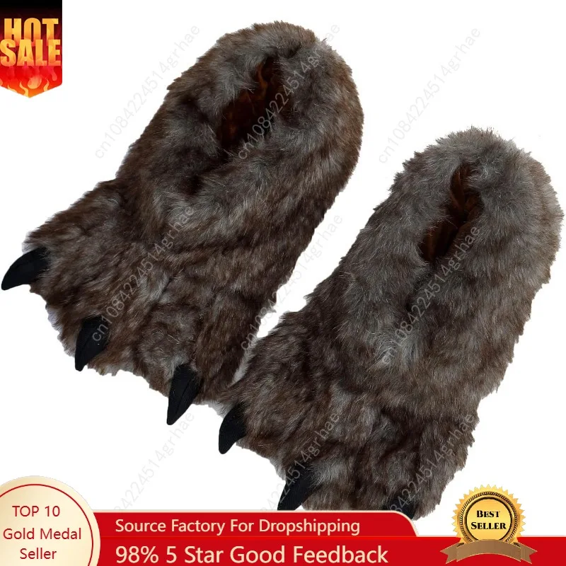 

YESBOR Men's Cute Plush Paw Claw House Slippers Halloween Furry Animal Cosplay Costume Shoes