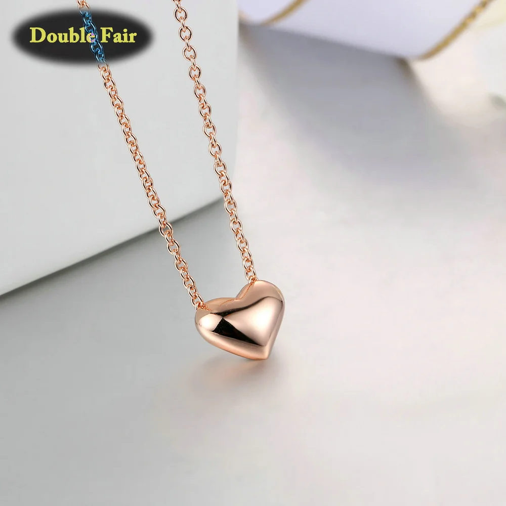 Love Cute Metal Heart Chain Necklace & Pendant For Women/Female Rose Gold Color Simple Style Fashion Jewelry Gift DWN099