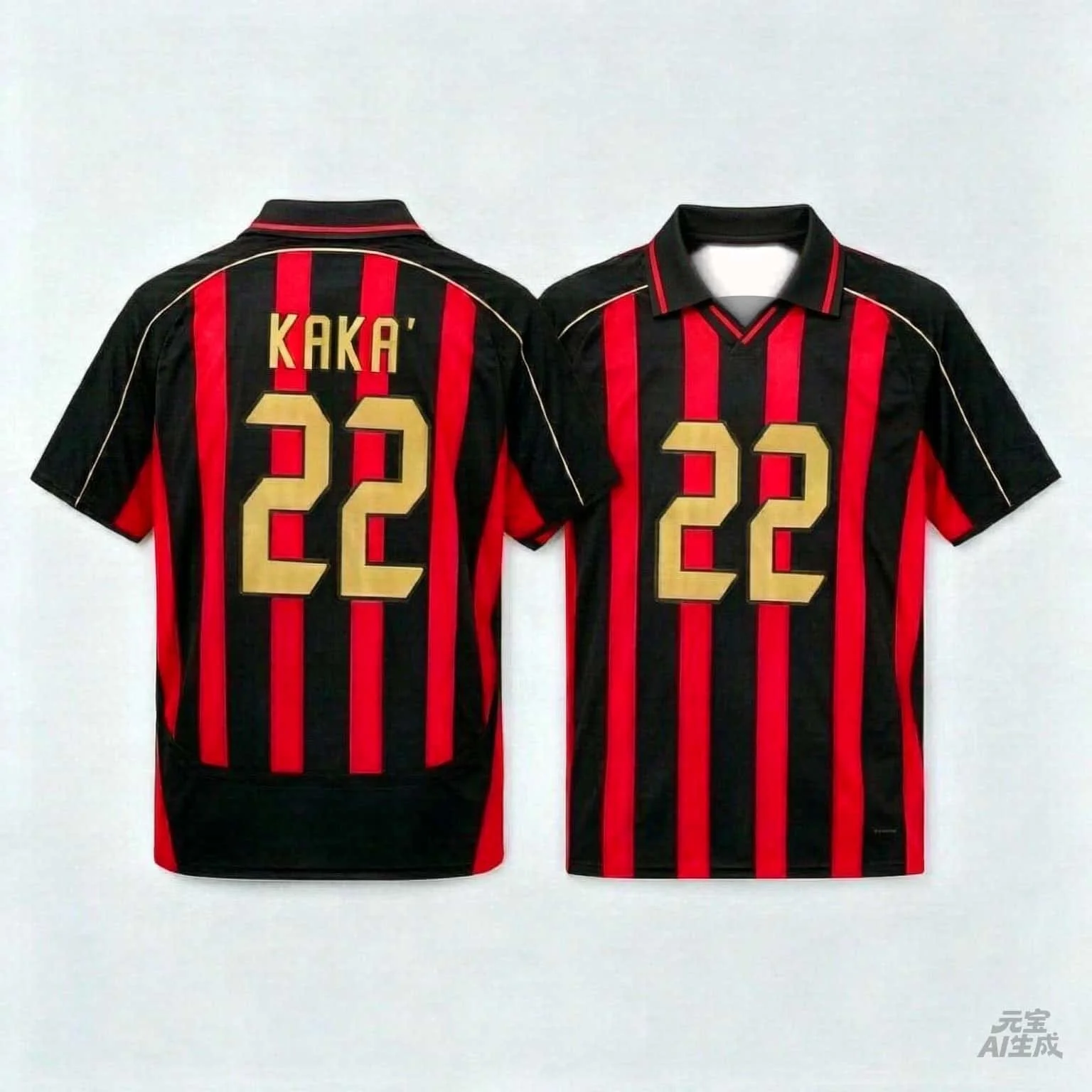 Retro Schwarz-Rot Gestreiftes 22 Kaka Style Fußballtrikot Vintage Fußballshirt Herren Damen Freizeit-Sportoberteil Fan-Bekleidung – Detail 6