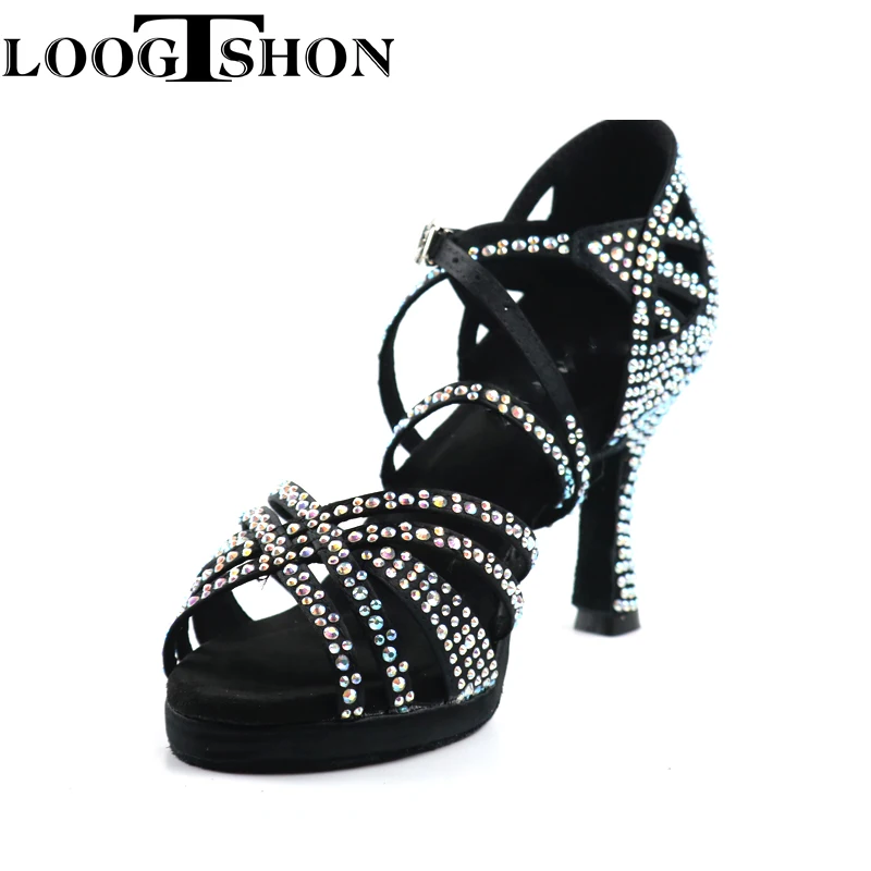 LOOGTSHON heel shoe For Women Salsa Dance Shoes Woman Sandals With Platform Silver Dance Shoes Rhinestone Indoor performance