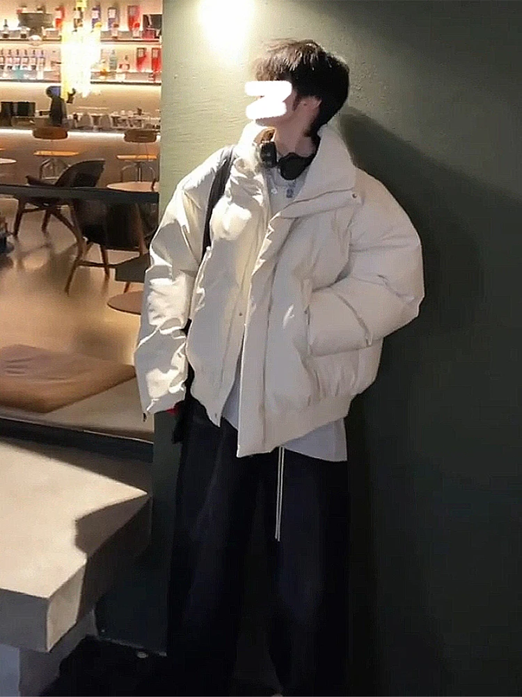 

Белая мужская куртка из искусственной кожи с хлопковым наполнителем, осенне-зимняя, утепленная, с высоким воротником, в американском стиле, Cleanfit