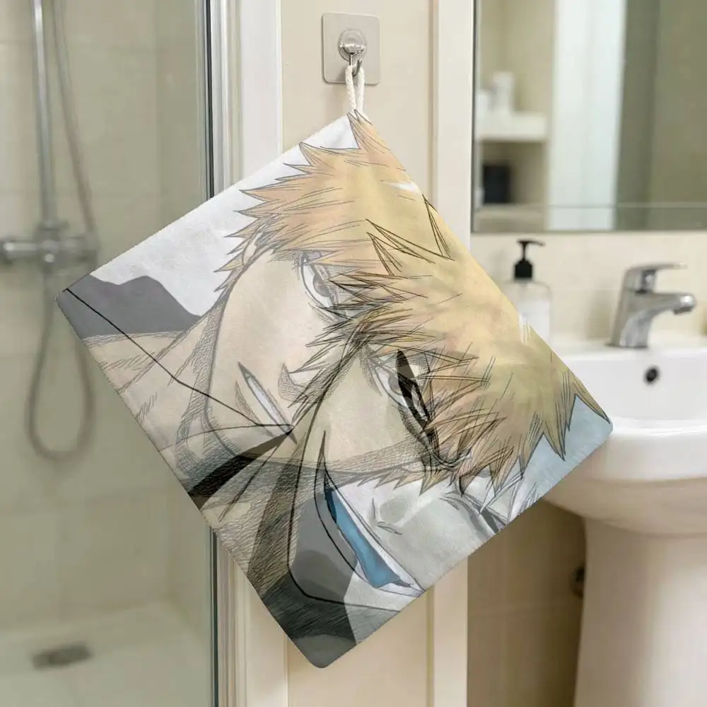Anime Bleach Simple Household Hanging Towel Polyester Cotton Hand Wiping Towel Sturdy For Bathroom Bedroom
