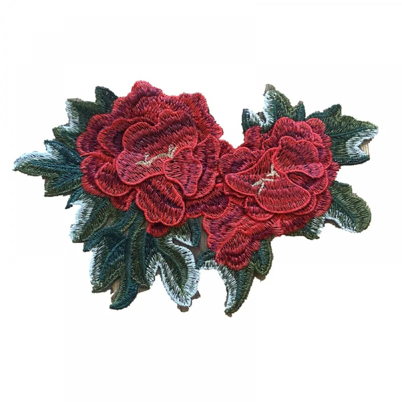 3D Red Flower Patches Sew on Embroidered Floral Patch for Jeans Jacket colth DIY Garment Accessory