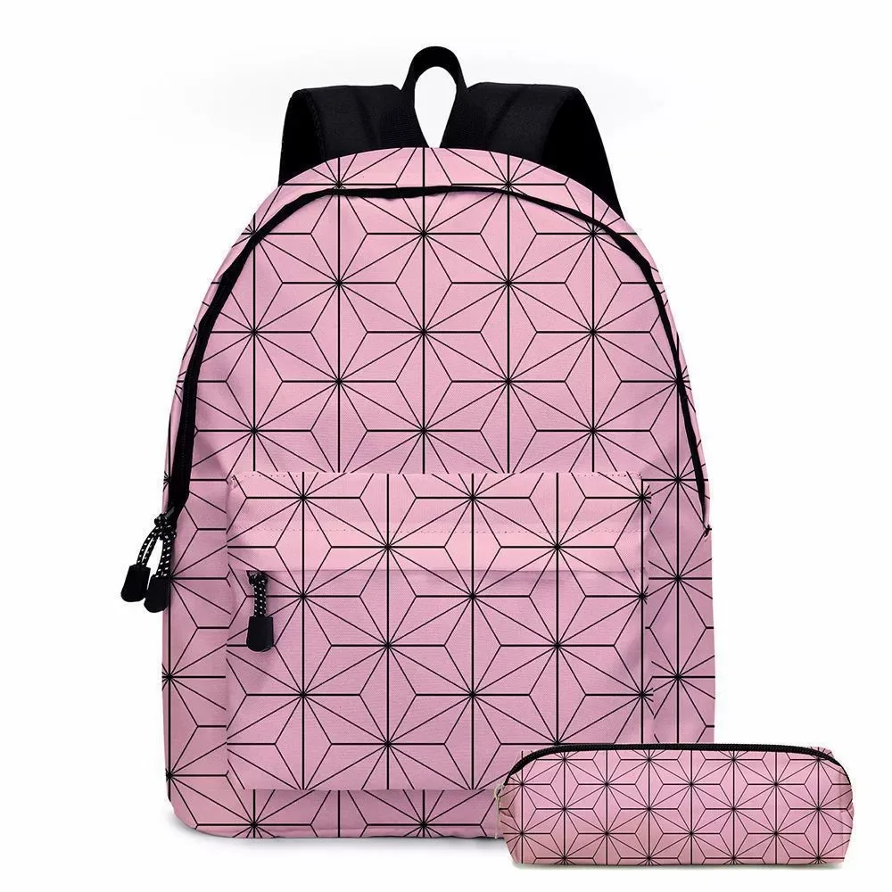 Anime Demon Slayer Backpack Pencil Case 2Pcs Set Print Student School Bag Large Capacity Laptop Bookbag Stationery Pouch Gift