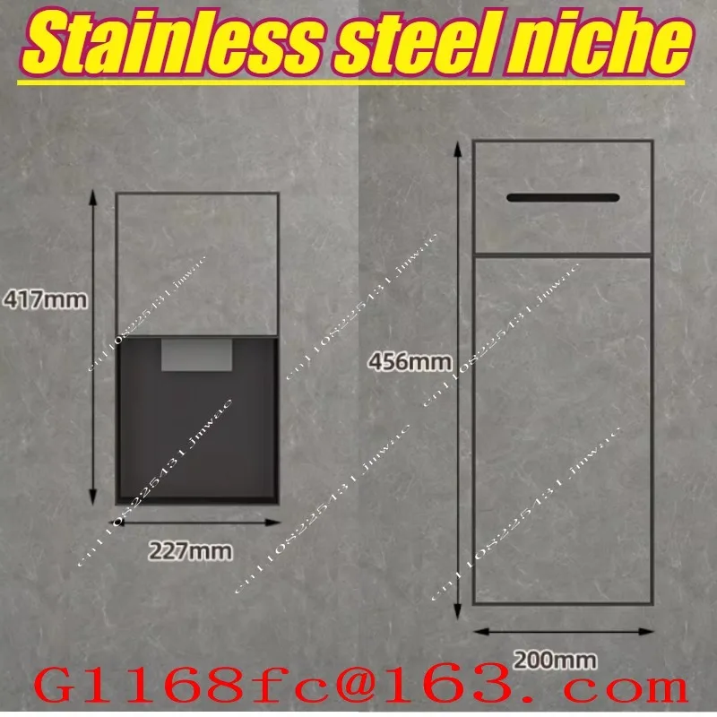 Versteckte Edelstahl-Nische, Badezimmer, Eingebauter Abfalleimer, Taschentuchbox, Aufbewahrungsregal 200 456 140mm (anpassbar)
