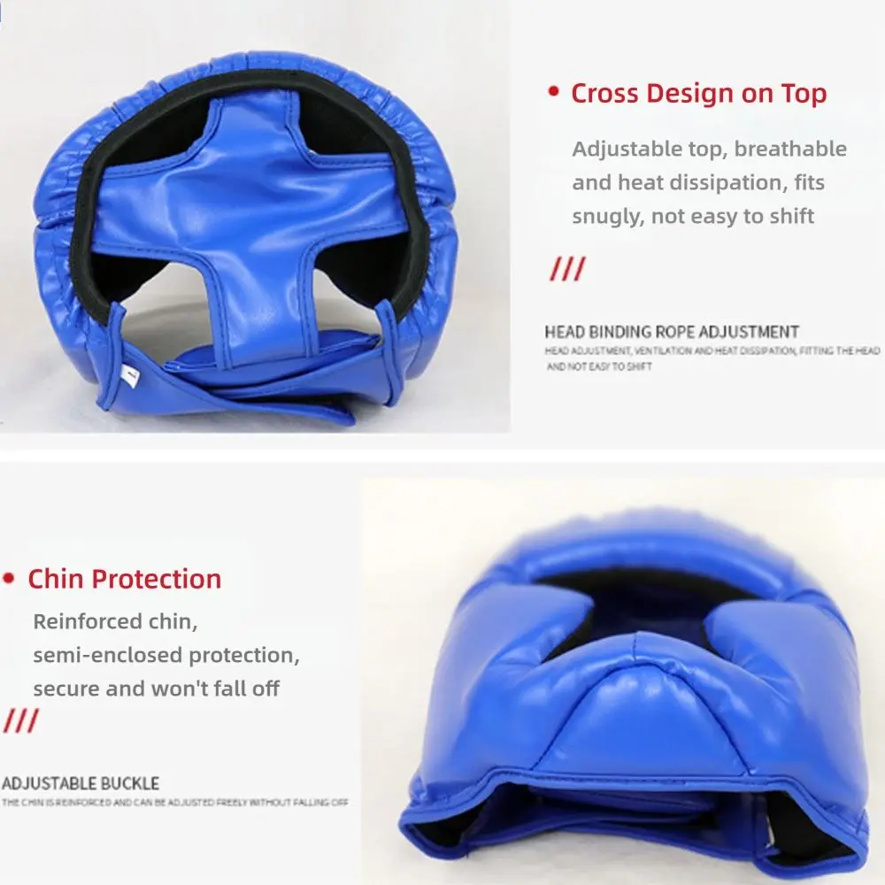 New PU Leather Boxing Headgear Adjustable Breathable Boxing Headguard Thick Foam Padding Full Coverage Boxing Helmet