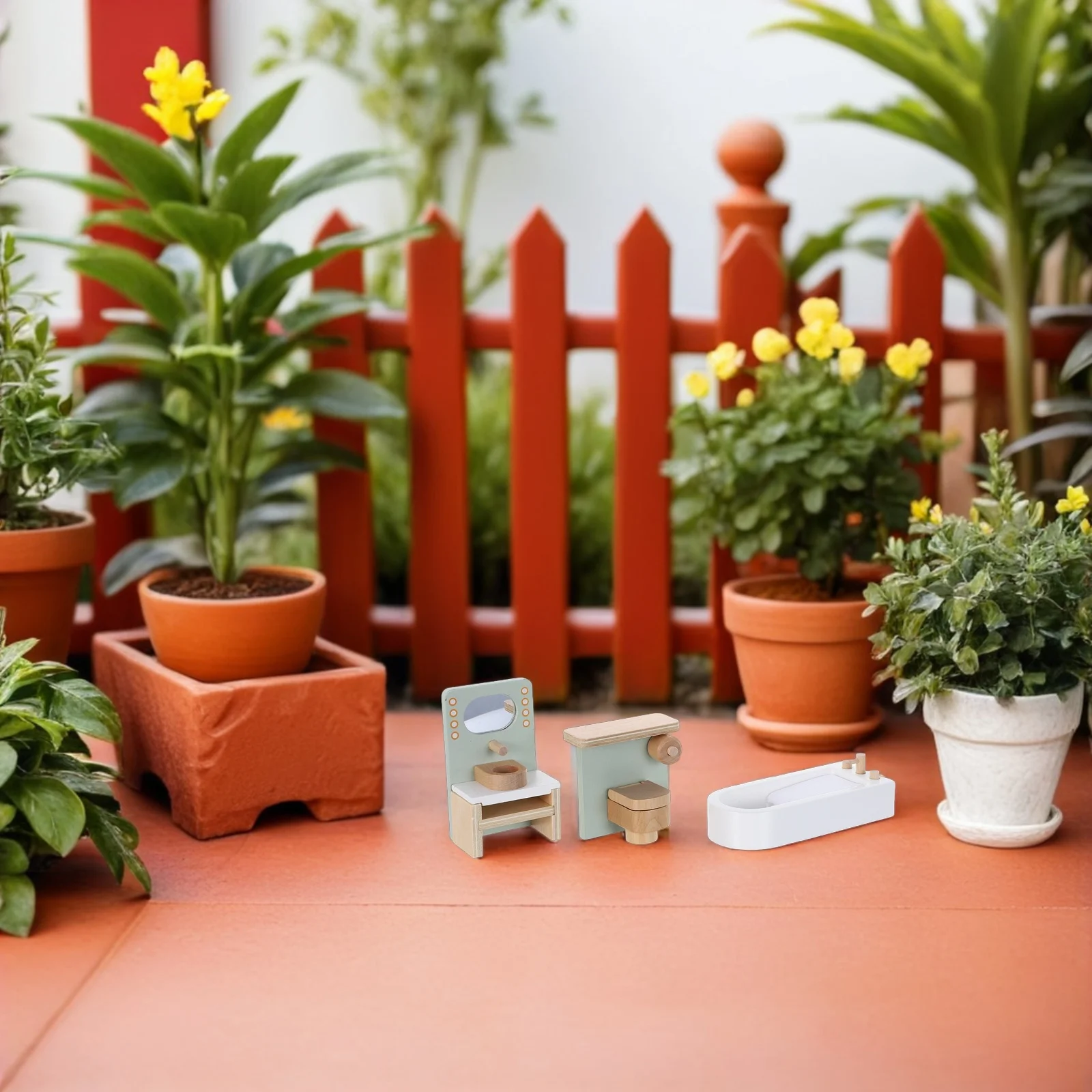 Ensemble de meubles de maison miniatures en bois, cuisine, chambre à coucher, salle de bains, bords arrondis, accessoires de jeu de simulation, cadeau de noël et d'anniversaire
