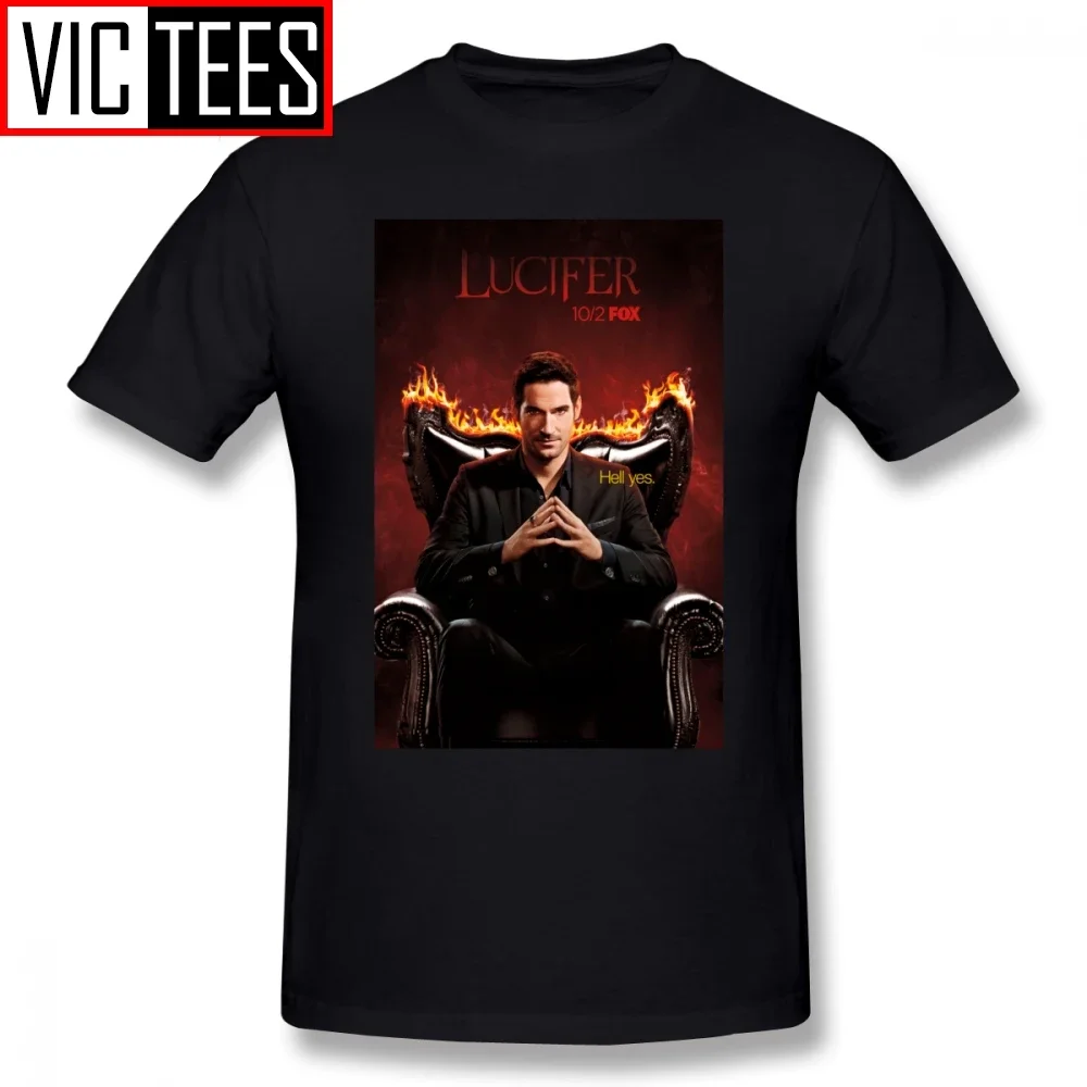 

Mens Lucifer T Shirts Lucifer Morningstar T-Shirt Graphic Awesome Tee Shirt 100% Cotton Male Basic Tshirt