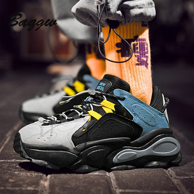 Fashion Personality Drawstring Men Shoes Causl Chunky Color Block Trainer Running Shoes Breathable Luxury High Quality Sneakers