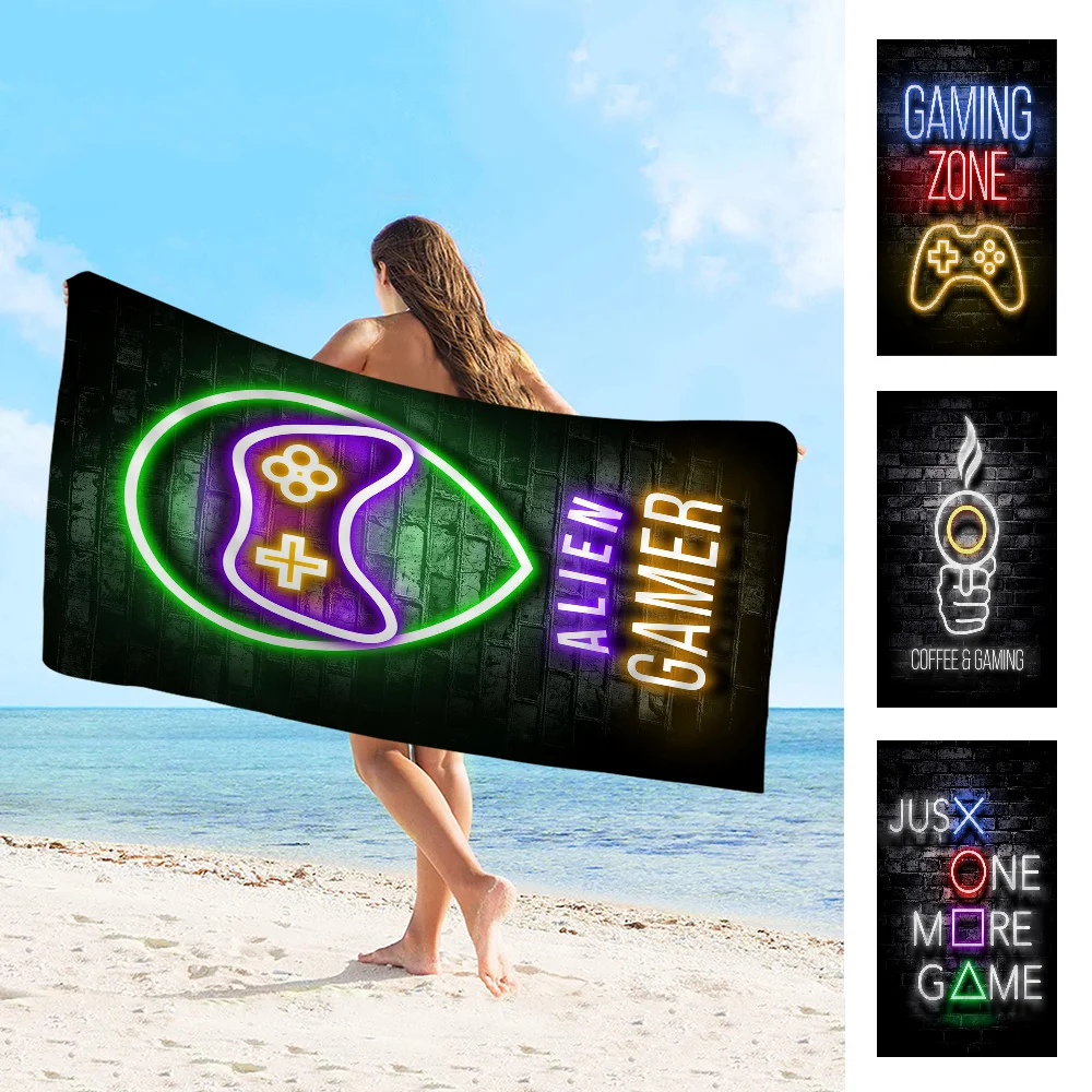 

Neon Gaming Gamer Wall Art Anime Beach Swimming Towel Soft Absorbent Washcloth Children's Gifts For Kids Travel Camping Gym