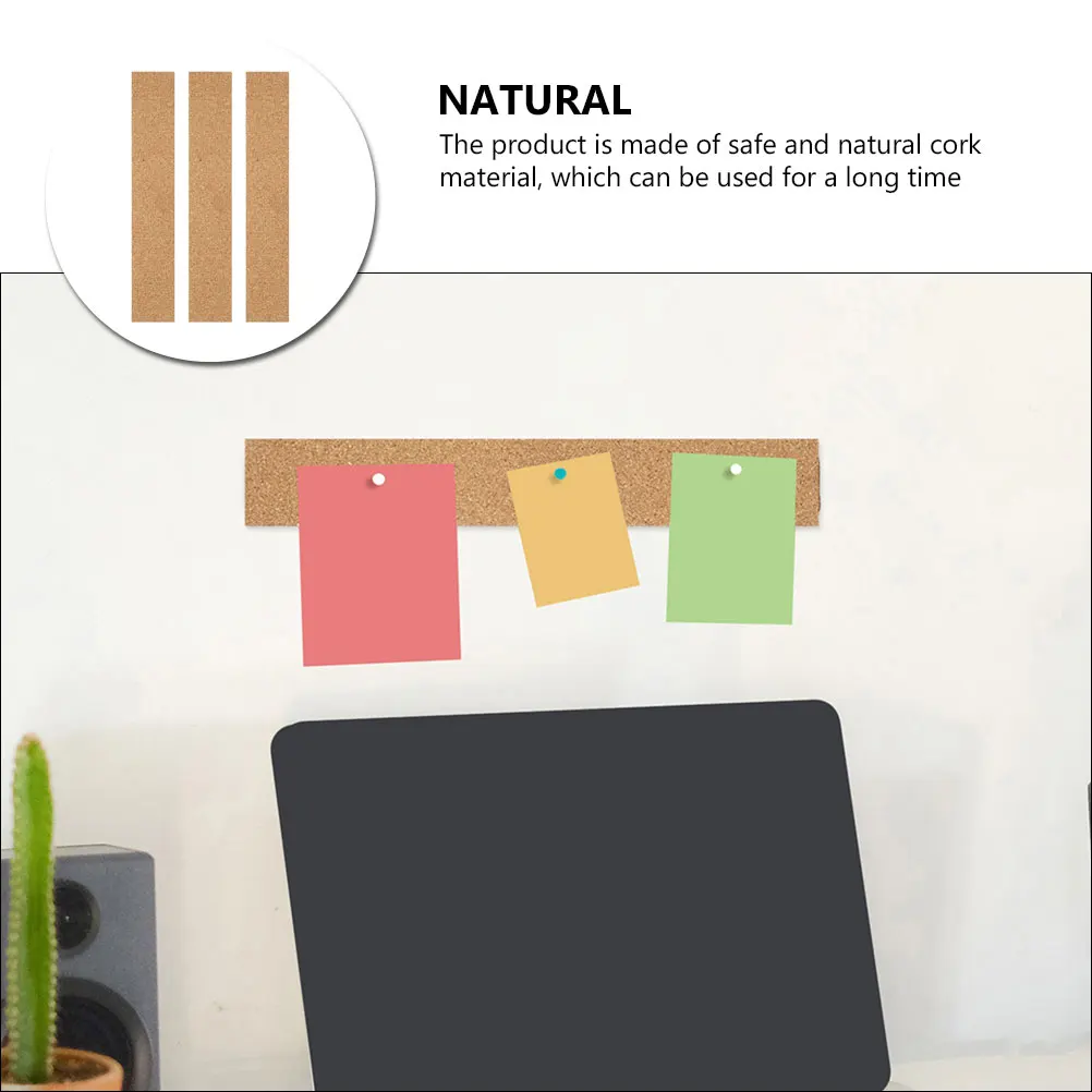 

3 Pcs Cork Strip Wall Sticker Frameless Memo Board Strips Small Bulletin Office Natural for Adhesive Bars