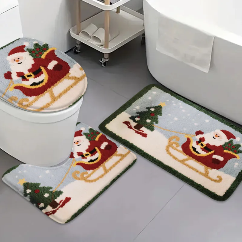 3 stücke cartoon schneemann flanell teppich bad tür matte bad anti-rutsch-matte U-förmigen fuß matte wc deckel matte wc saugfähigen matte