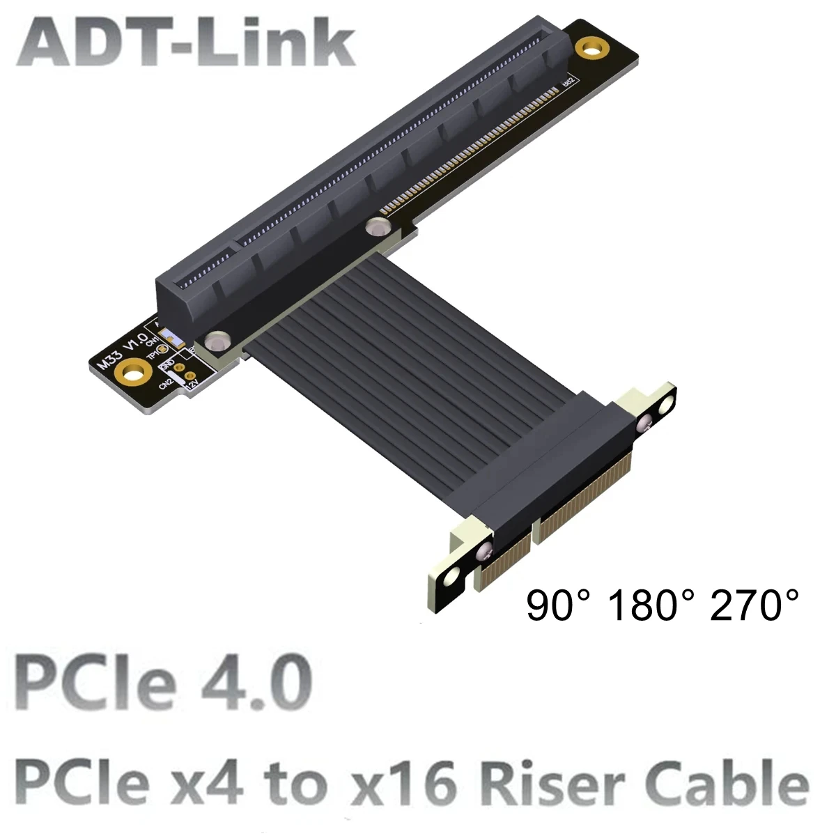 PCI-E 4.0 x4 to x16 Riser Jumper Cable for Capture Card RAID SSD Gigabit LAN USB Cards Graphics Card Extension 90° 180° 270° GPU