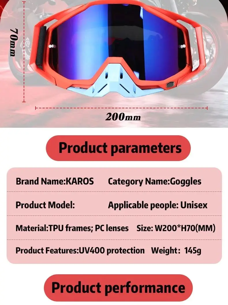 Lunettes de moto KAROS Sports Motocross, lunettes de soleil pour moto, masque pour homme, VTT, ATV, protection contre le vent, ski, cyclisme, course, lunettes tout-terrain
