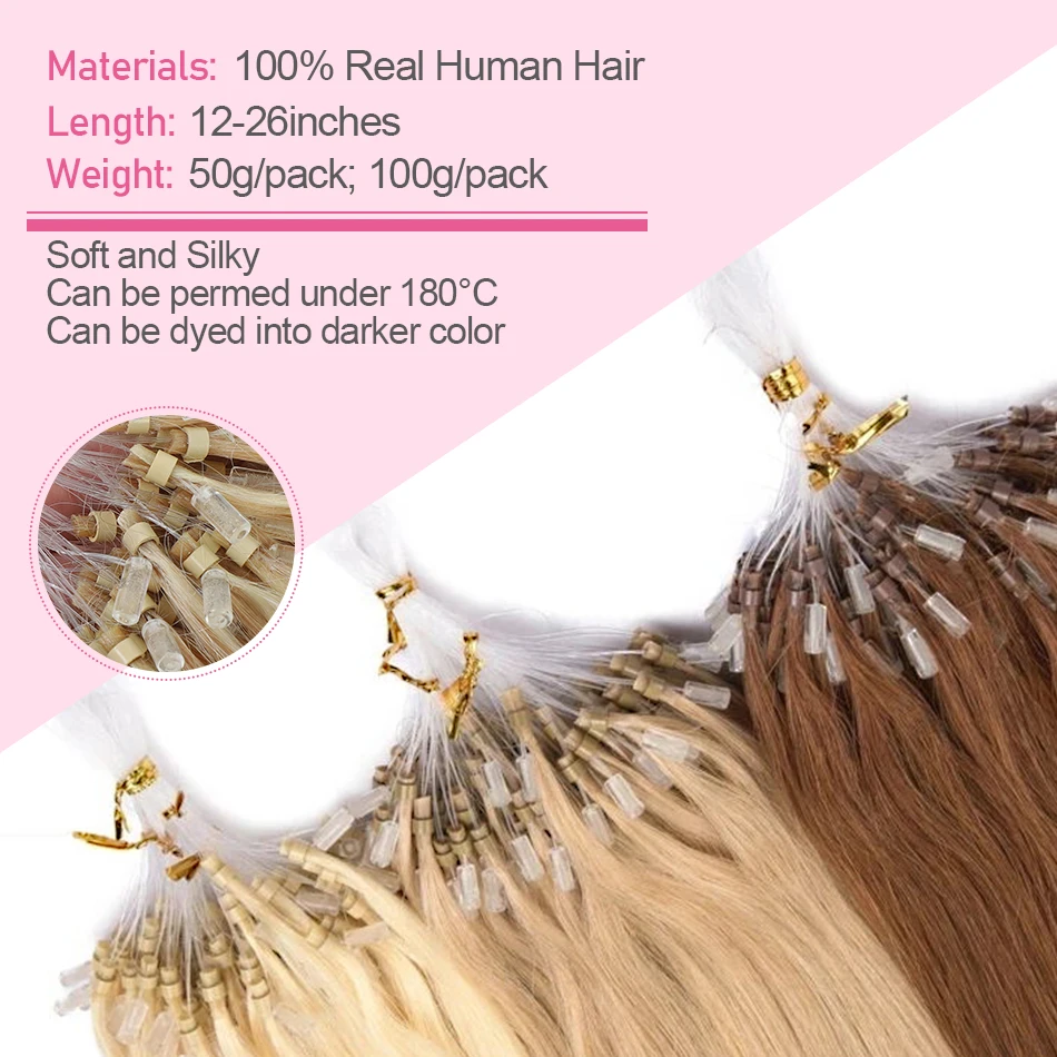 Micro Loop Human Hair Extensions Straight Cold Fusion Invisible Natural Hair Extension Fishing Line Micro Ring Hair Extensions