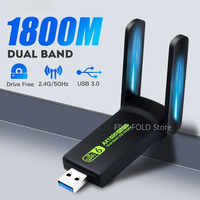 1800Mbps WiFi6 USB3.0 Adapter 802.11AX Dual Band 2.4G/5GHz Wireless WiFi Dongle Network Card RTL8832AU Support Win10/11 PC