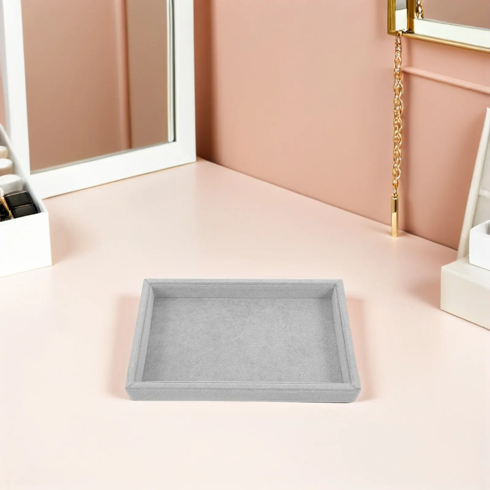 

2Pcs Elegant Ice Gray Stackable Jewelry Organizer Tray Compact Design for Dresser Shelves Portable Display Showcase