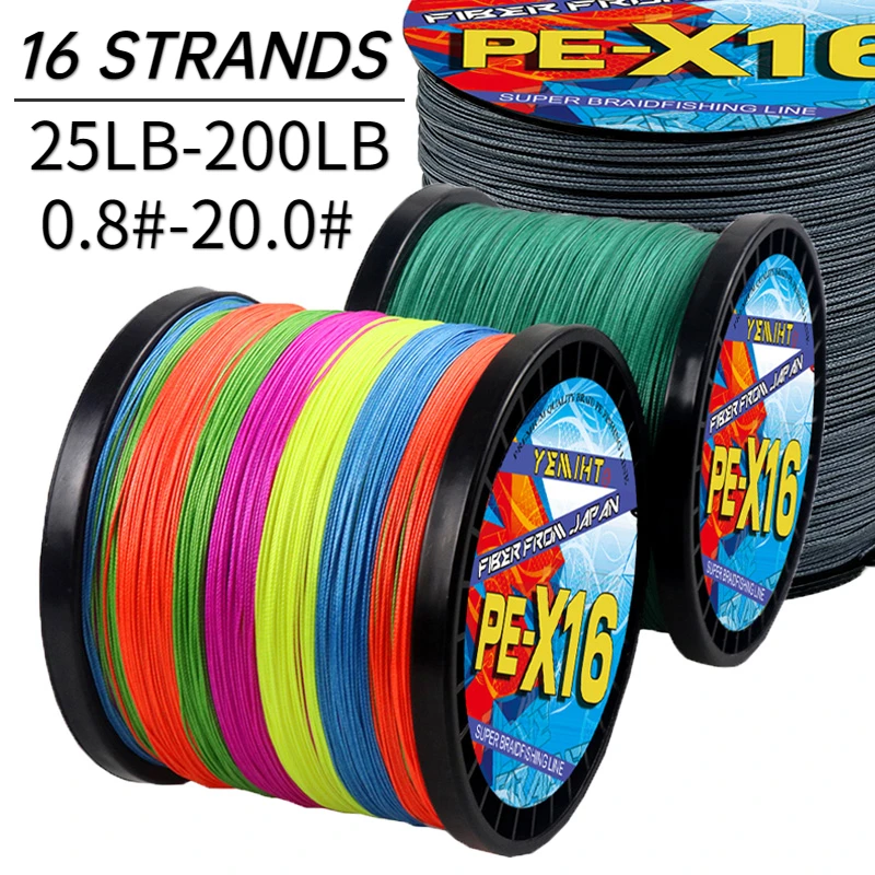 100M Smooth PE Braided Fishing Line X16 Strands Abrasion Resistant 11.3kg-91kg Multifilament Leader Wire Diameter 0.16-0.80mm